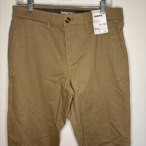 SONOMA NEW Slim Flexwear Flat Front Chino Mens 31 x 32 Tan Stretch